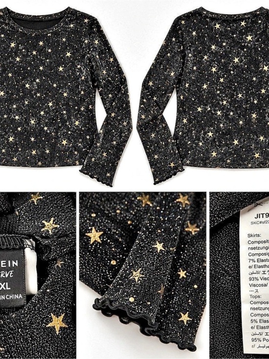SHEIN Tops - SHEIN Curve Star Print Long Sleeve Top XL Black Gold